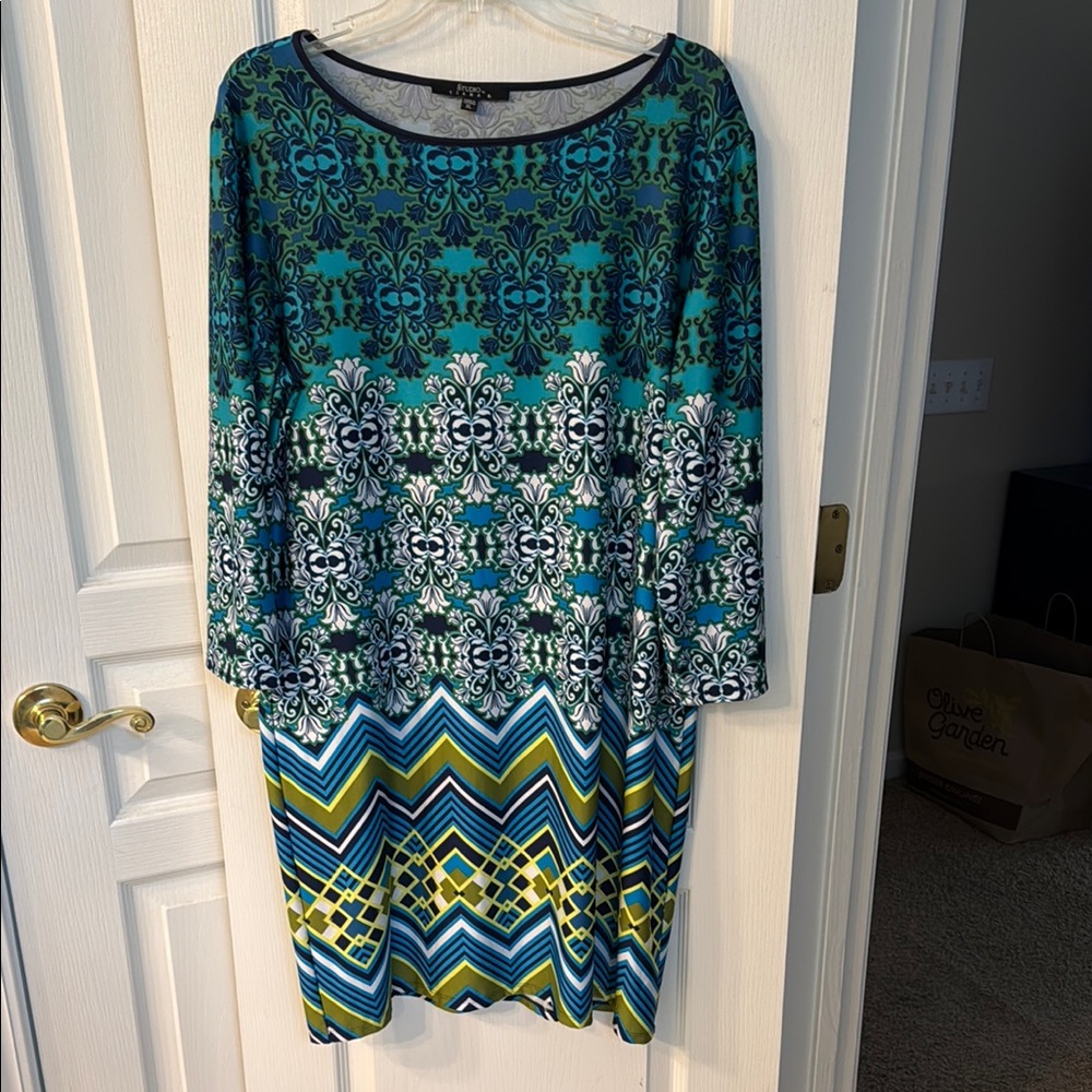 Chic Teal and Blue Patterned Dress by Studio Tiana B. XL